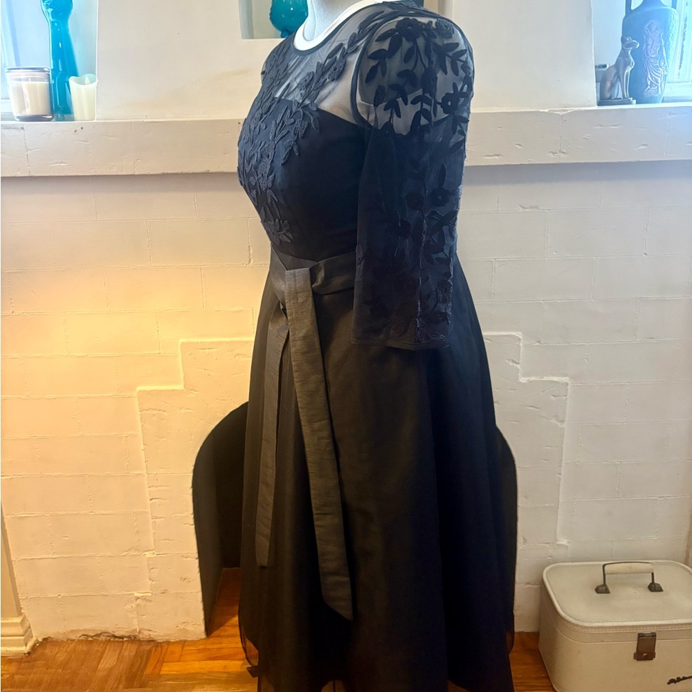 eShakti Black Floral Lace and Tulle 3/4 Sleeve Cocktail Dress - Picture 3 of 5